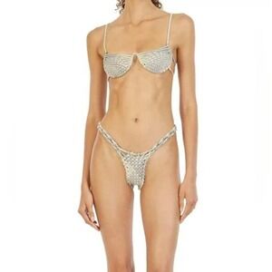 ISA Boulder Weavecross Bottom Slate Silver Bikini‎ Swimsuit Silver Size L